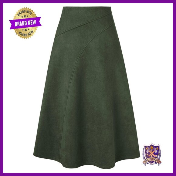 High Waist A-Line Faux Suede Midi Skirt for Fall Winter